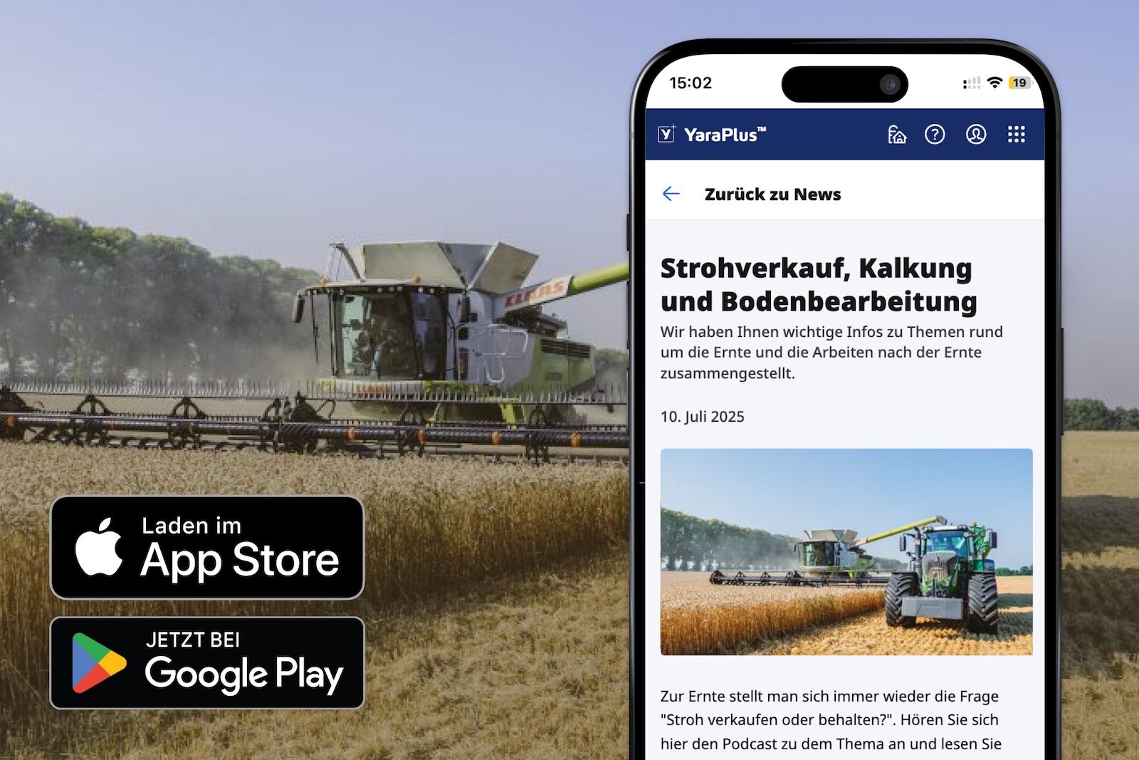 Image with the field view and mobile with YaraPlus app News screen